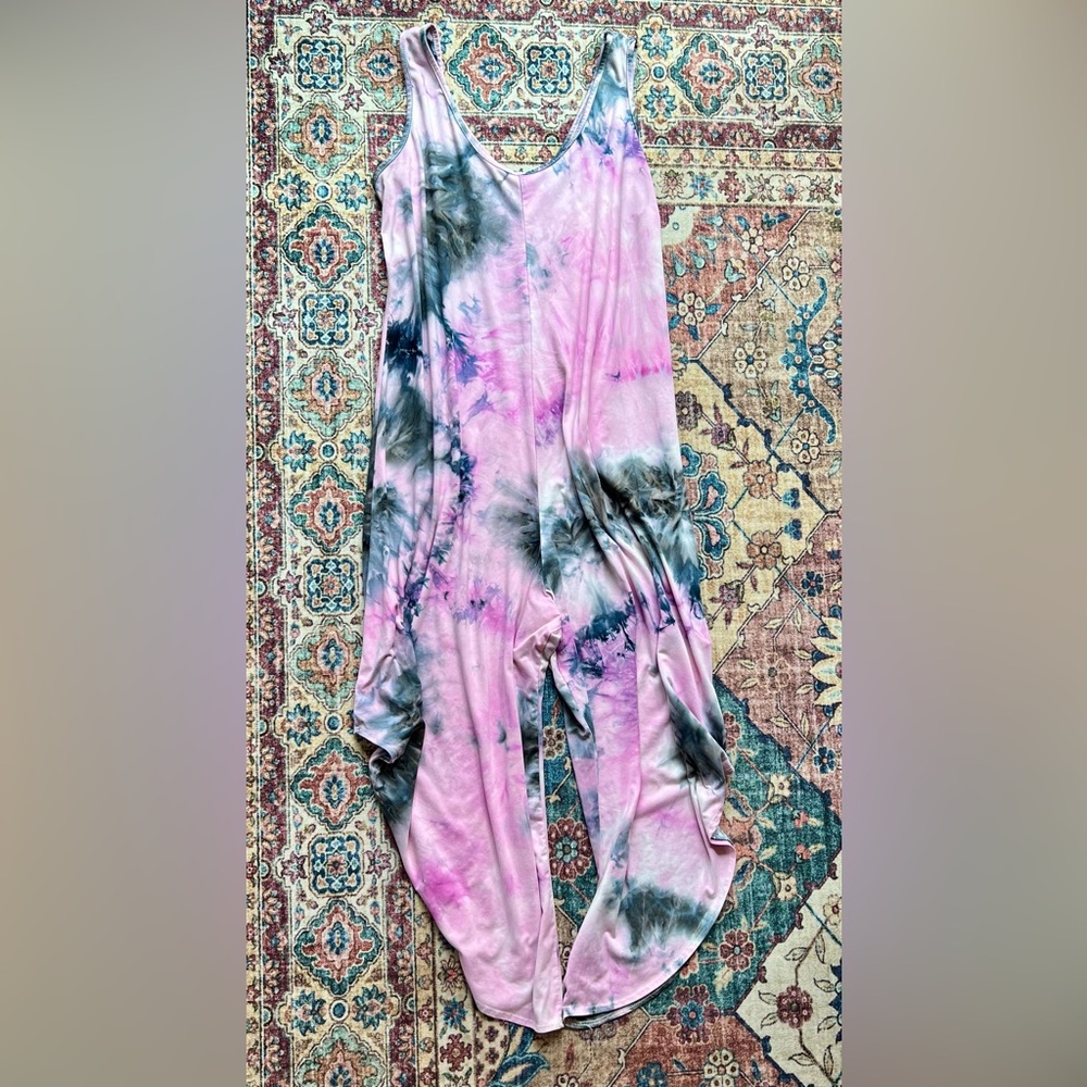 Annalee + Hope Pink and Black Tie-Dye Jumpsuit